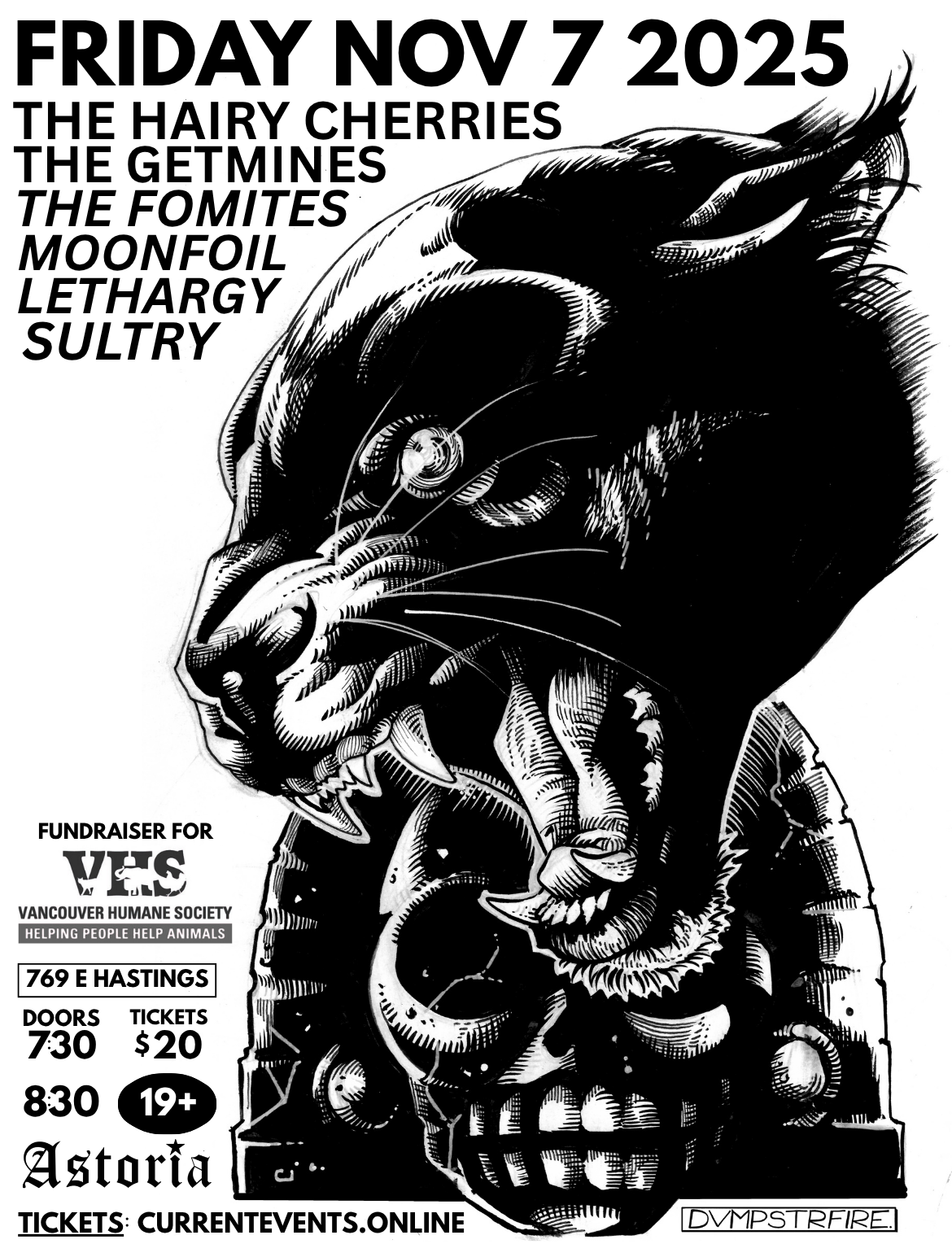 Humane Society Fundraiser, featuring Sultry, Lethargy, Moonfoil, Fomites, Getmines, Hairy Cherries