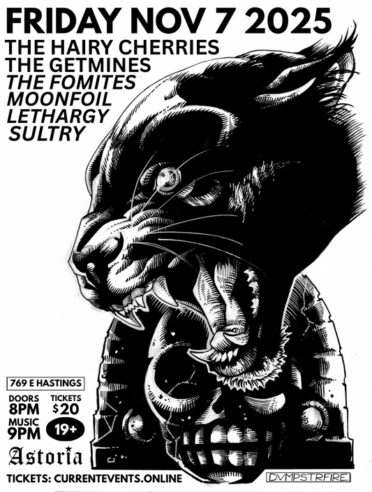 Friday Nov 7th: SULTRY / THE HAIRY CHERRIES / LETHARGY / THE FOMITES / MOONFOIL / THE GETAMINES